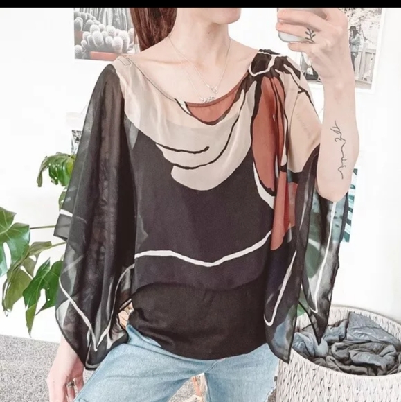 Anthropologie Tiny Small Overlay Layered Cape Blouse Floral  size L - Picture 1 of 7